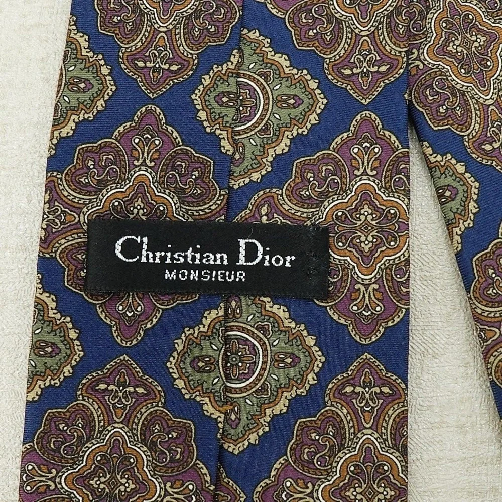 Vintage Christian Dior Monsieur Mens Tie Medallion Print Multi‎ Color USA